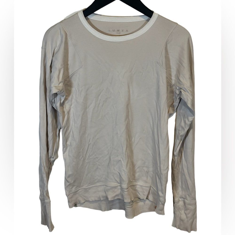 Lunya 100% Pima Cotton Shirt Crewneck Long Sleeves Light Tan Size Small